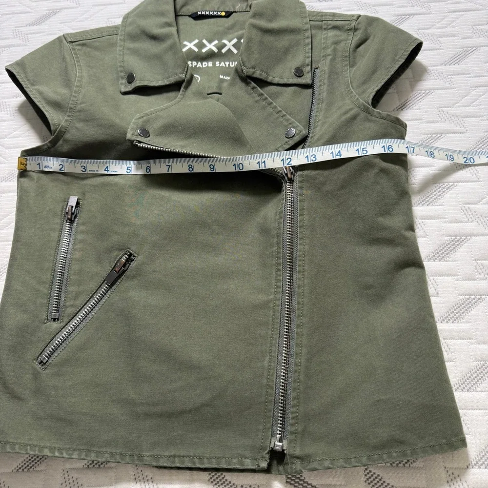 KATE SPADE Saturday Moto Vest Women XS Olive Green Cotton Asymmetrical Zip Biker
